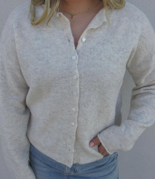 Button Down Cardigan Top - OATMEAL