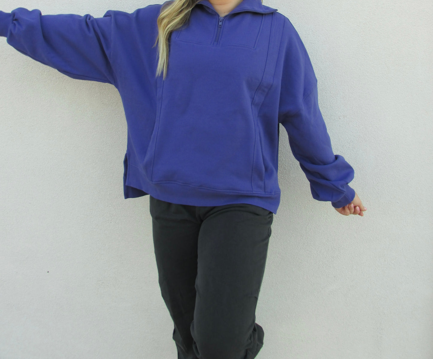 Oversized Quarter-zip Sweatshirt - ORIENT BLUE