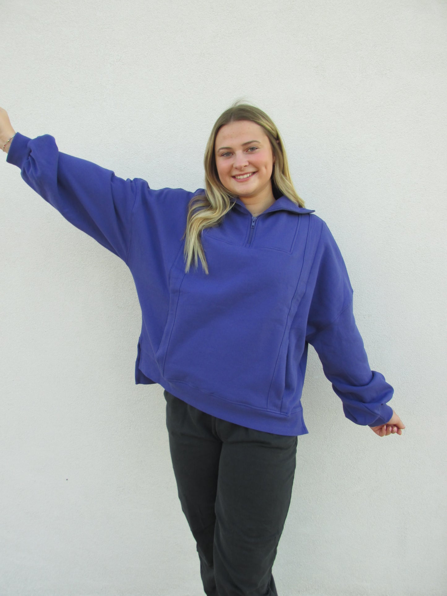 Oversized Quarter-zip Sweatshirt - ORIENT BLUE