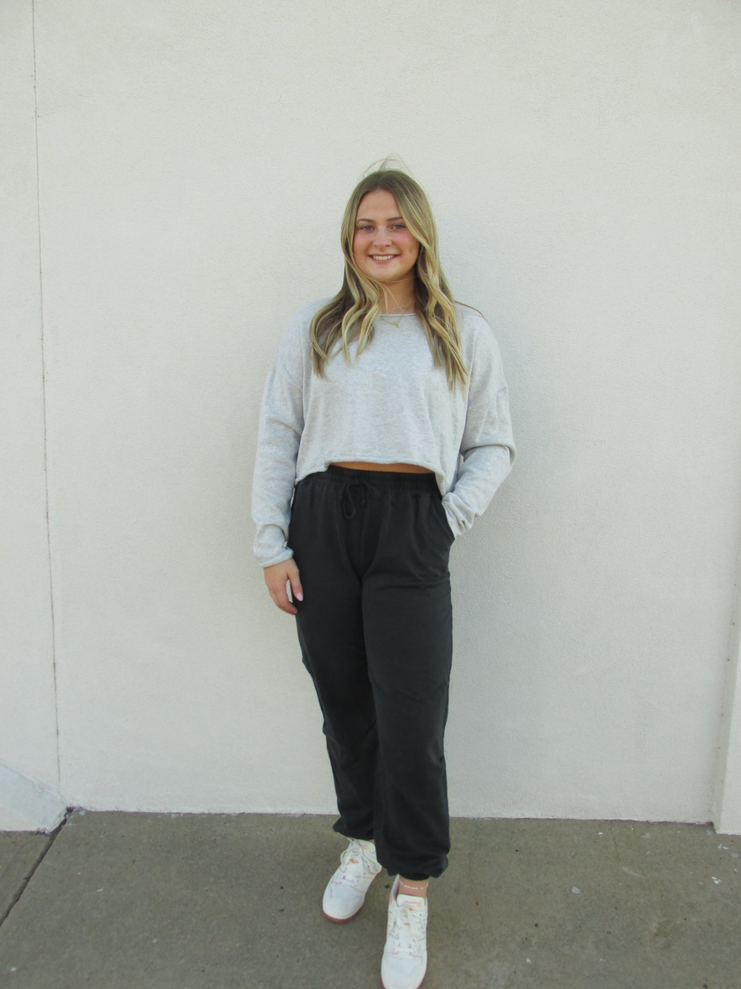Off Shoulder Relaxed Sweatshirt - HEATHER GREY
