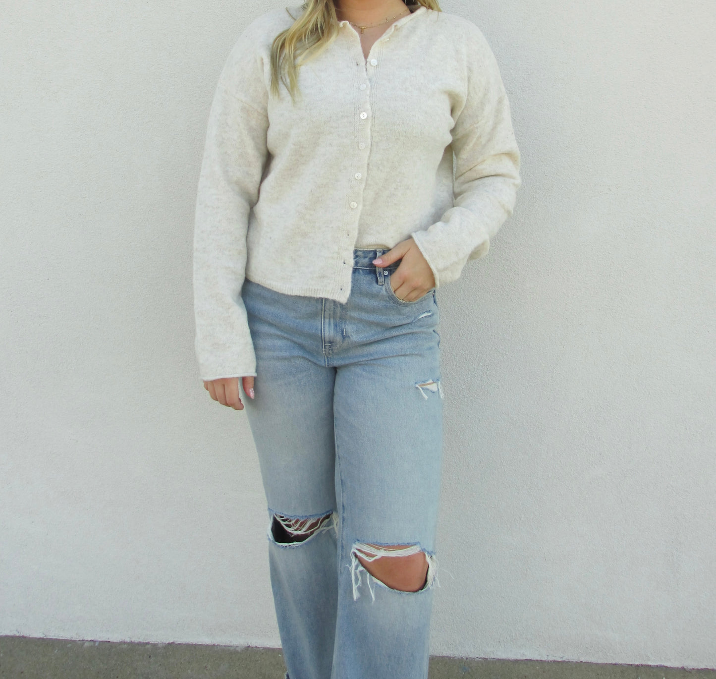 Button Down Cardigan Top - OATMEAL