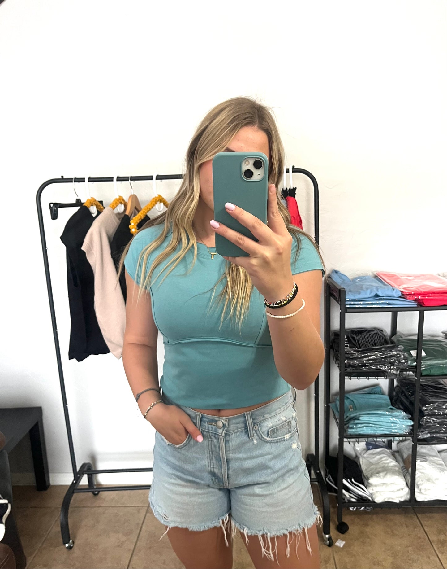 Fitted Cropped Baby Tee - DUSTY TEAL