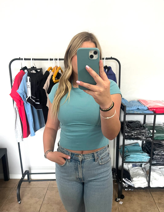 Fitted Cropped Baby Tee - DUSTY TEAL