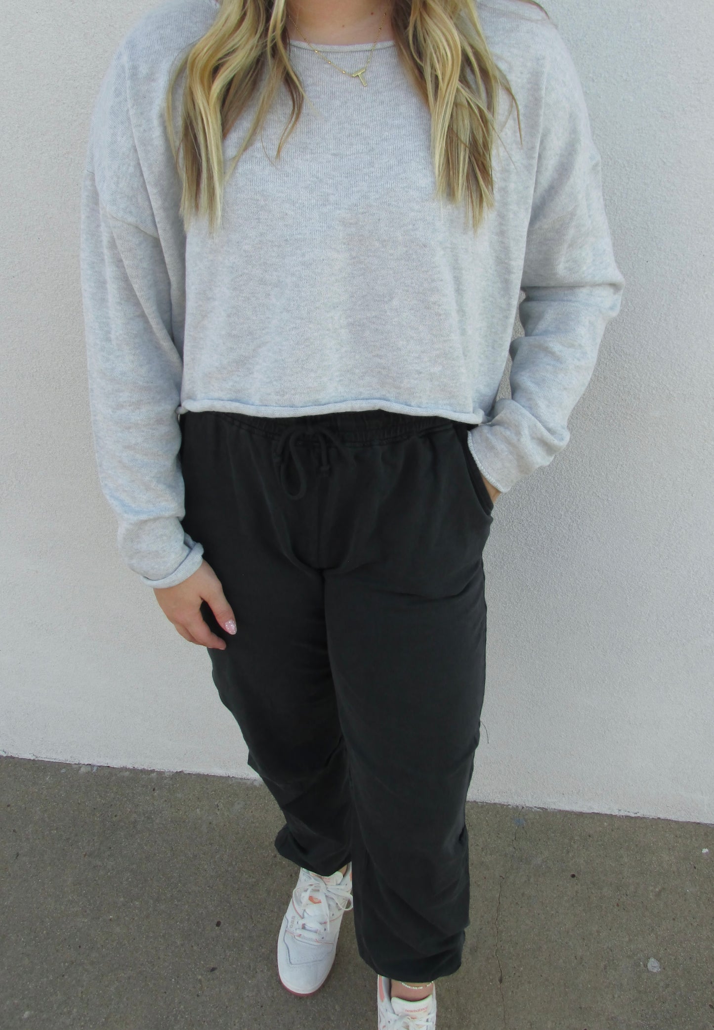 Off Shoulder Relaxed Sweatshirt - HEATHER GREY