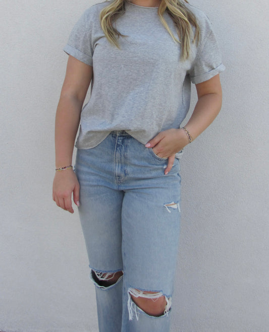 Comfort Short Sleeve Top - HEATHER GREY