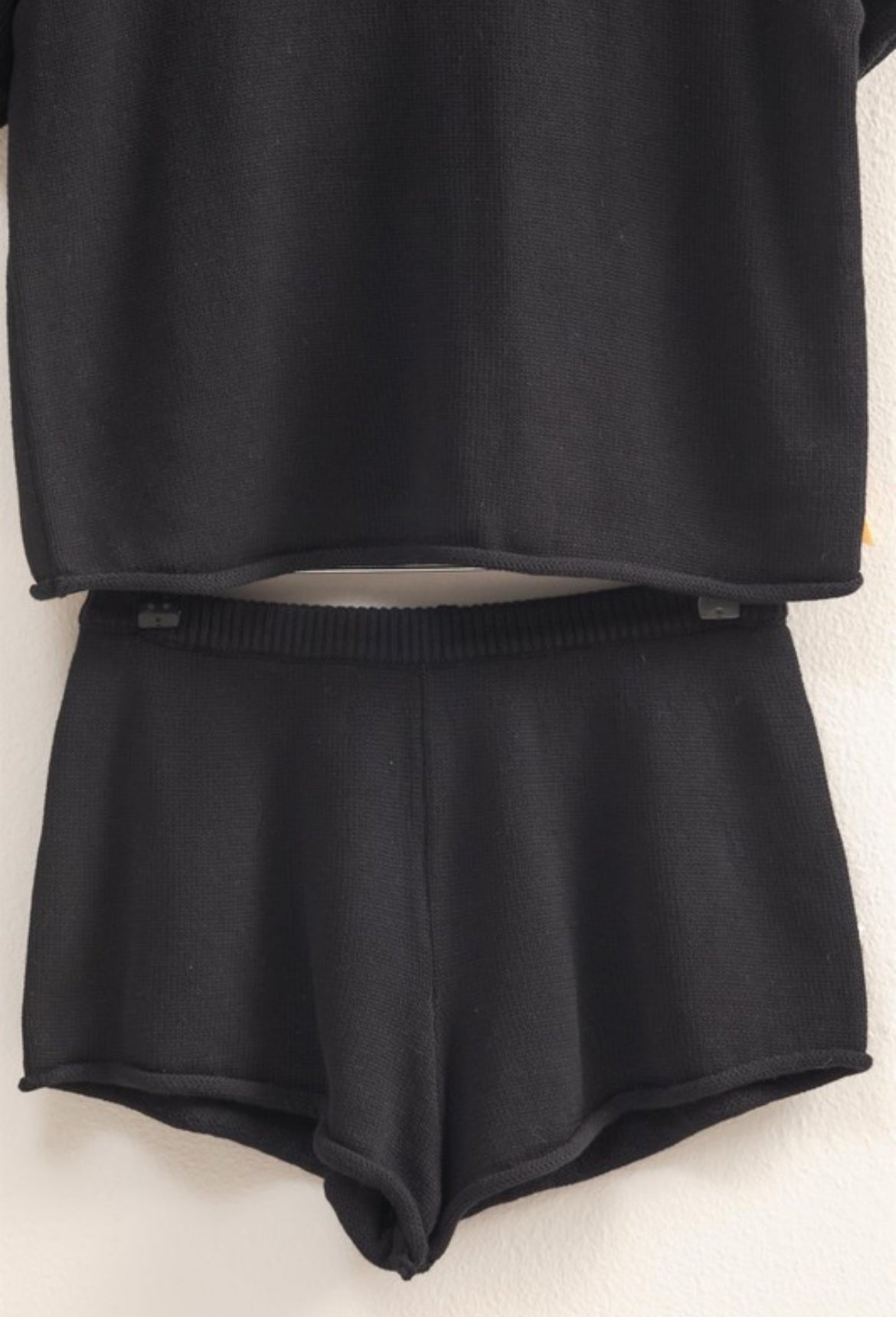 Basic Knit Shirt and Shorts Set - BLACK