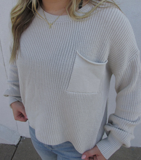 Casual Pocket Sweater - STONE