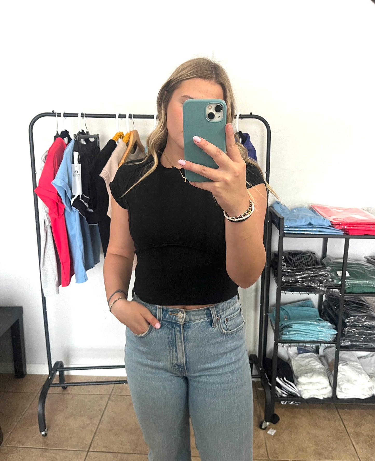 Fitted Cropped Baby Tee - BLACK