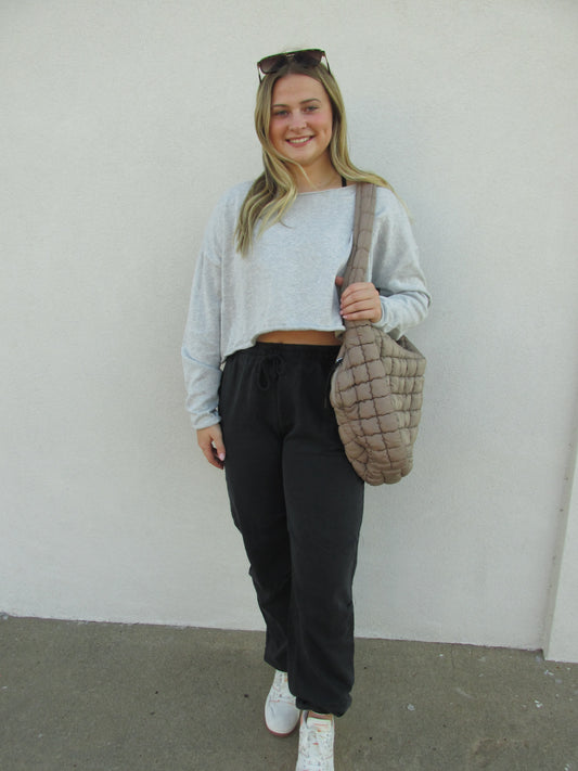 Off Shoulder Relaxed Sweatshirt - HEATHER GREY
