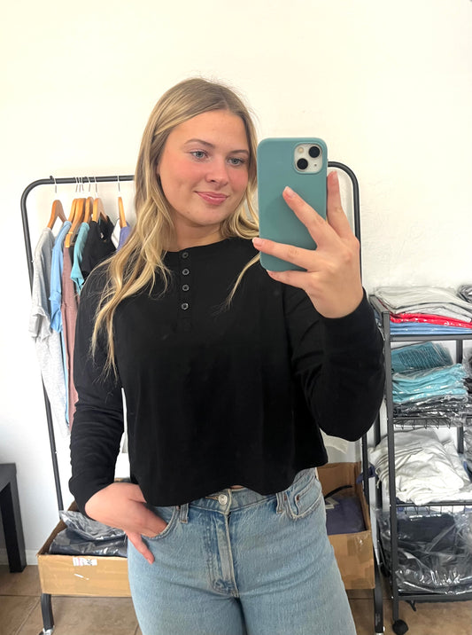 Henly Button Long Sleeve - BLACK