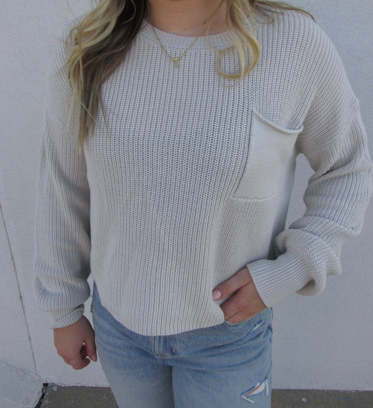 Casual Pocket Sweater - STONE