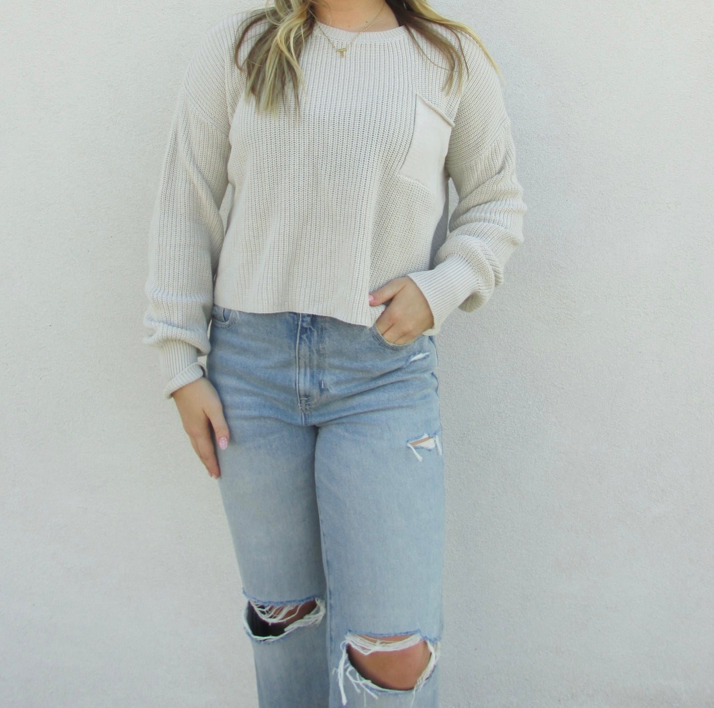 Casual Pocket Sweater - STONE